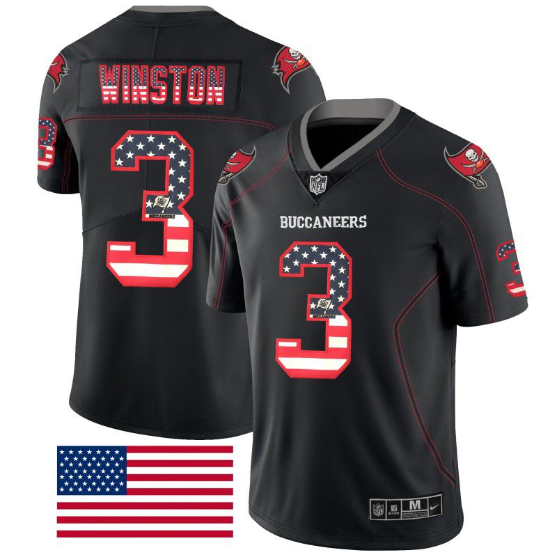 Men Tampa Bay Buccaneers #3 Winston Nike USA Flag Fashion Black Color Rush Limited NFL Jerseys
